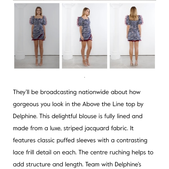 Nwt Delphine metallic suiting silver pinstriped sheer tip sleeve skirt set 4 - Picture 5 of 9